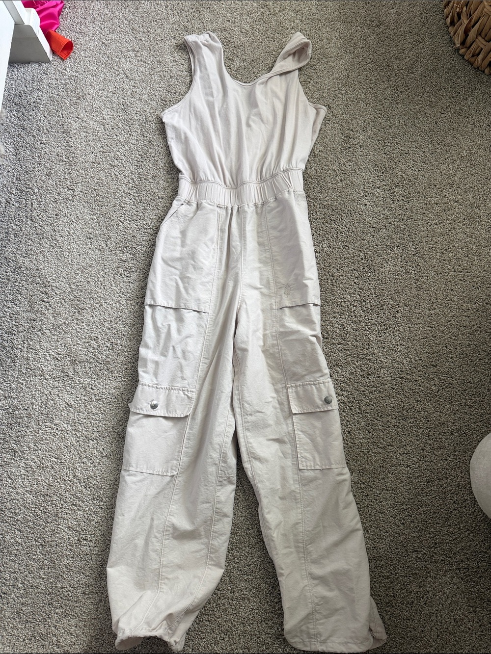 Free People Cream Utility Cargo Jumpsuit